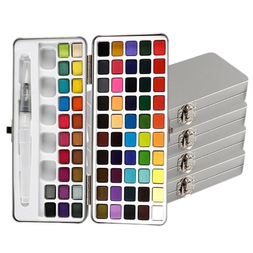72 kleuren effen aquarelset met metalen doos